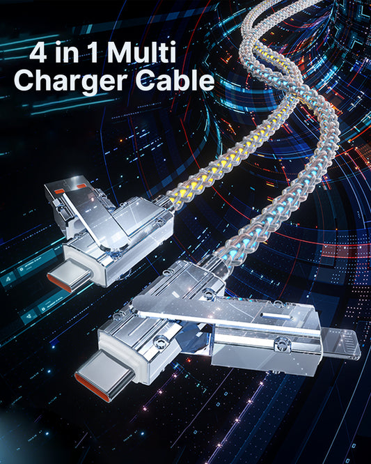 4 in 1 Multi Charger Cord, 3FT/1M USB Universal Flowing LED Light Up Phone Charge Cable