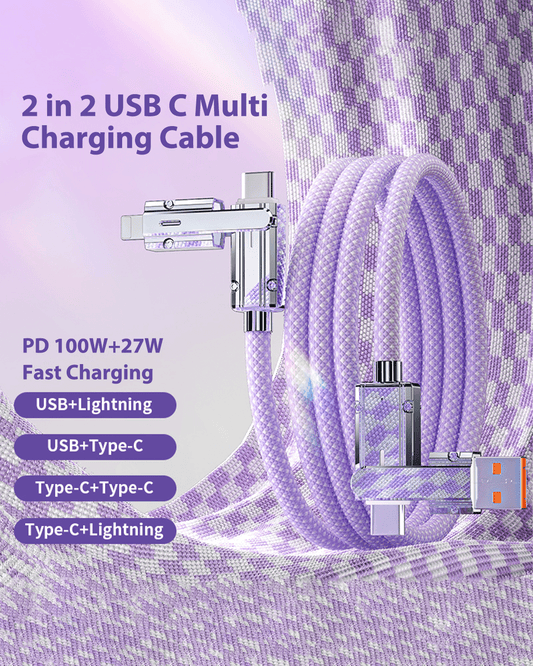 Aioneus PD 60W USB C Multi Fast Charging Cable 3FT 4 in 1 Multi iPad Charger Cord Combo Lightning/Type C/USB A Ports