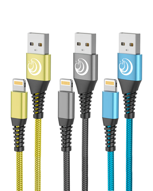 Aioneus iPhone Charger Cable 2M/6FT 3Pack-Grey/Gold/Blue