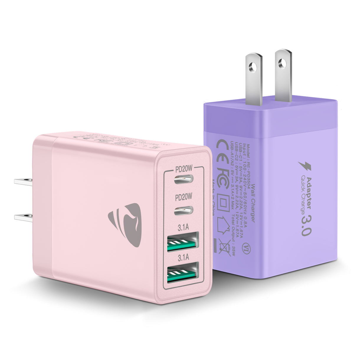 Aioneus 40W 4-Port Fast Charging Block PD+QC Wall Plug